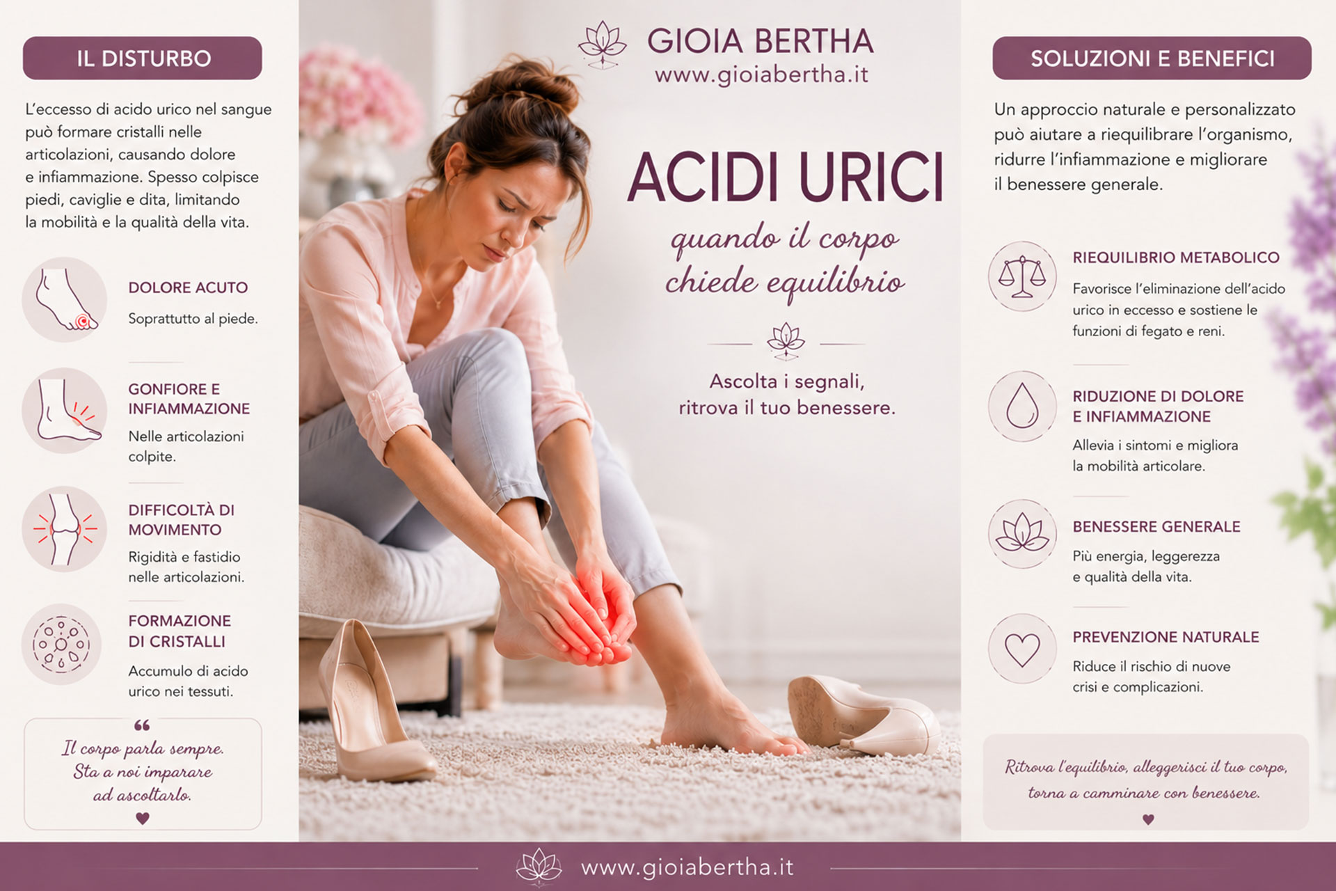 Ridurre l'infiammazione dagli acidi urici con l'alimentazione e la bioenergetica quantistica grazie a Scio-Gioiabertha